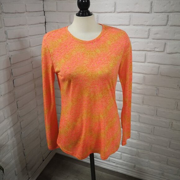 Saucony Ladies Size Large Orange Pink & Lime Green Long Sleeve Athletic Top - Picture 1 of 8